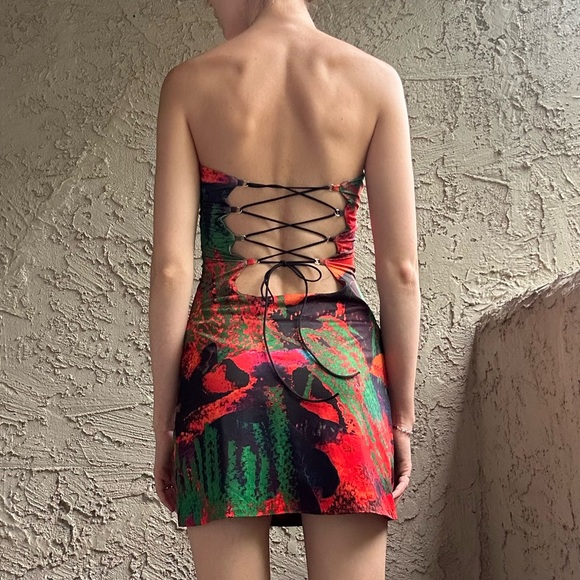 Tiger Mist Red and Blue Spaghetti Strap Bodycon Mini Dress - Picture 4 of 6